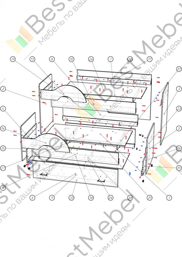 Кровать Радуга 1,6 с ящиком BMS