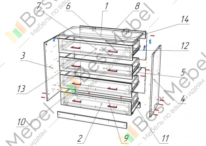 Схема сборки комода 5 ящиков